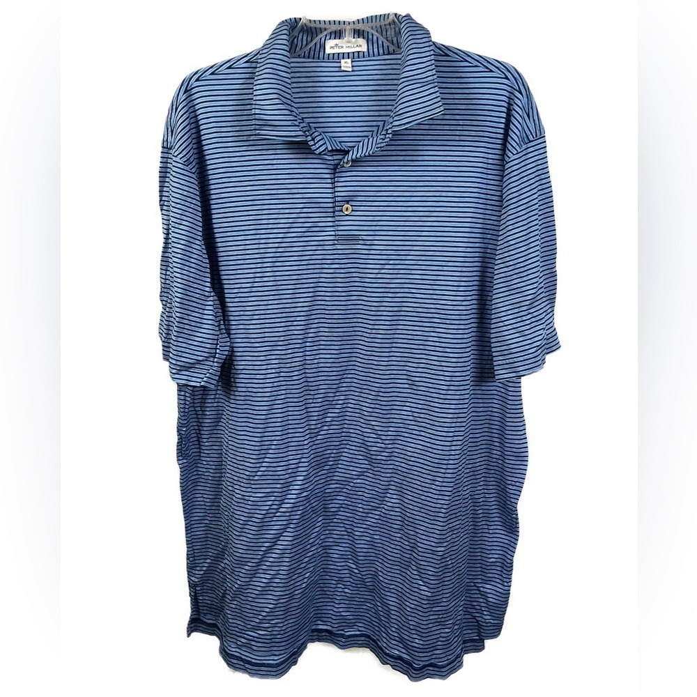 Peter Millar‎ Men's Classic Lightweight Blue Striped Golf Polo Shirt- Size XL